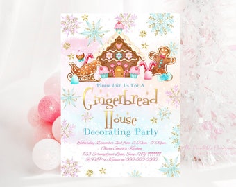 EDITABLE Gingerbread House Decorating Party Invitation Gingerbread Cookie Decorating Party Holiday Cookie Instant Download Printable GN1 NTC