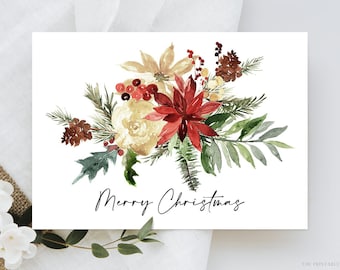 Tarjeta de Navidad de Poinsettia imprimible, Tarjeta de felicitación de Poinsettia, Tarjeta de Feliz Navidad, Descarga Instantánea, Feliz Navidad, Poinsettia CH2