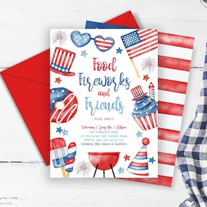 Editable 4th Of July BBQ Invitation Independence Day BBQ Barbeque Invitation July 4th BBQ Invite July Fourth Food Friend and Fireworks P2 P1