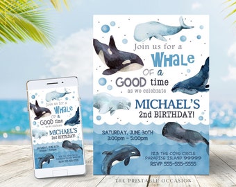 EDITABLE Whale Birthday Invitation, Ocean Birthday Invitation, Whale Invitation, Whale Birthday, Under The Sea Invitation, Instant Download