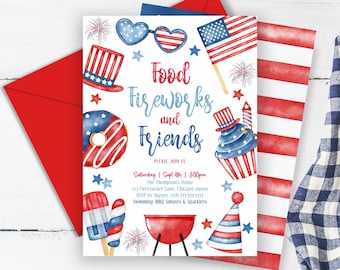 Editable Labor Day BBQ Invitation Labor Day BBQ Barbeque Invitation Labor Day BBQ Invite Labor Day Food Friend and Fireworks L2 L3