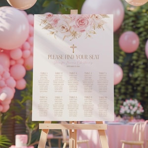 Girl Boho Christening Seating Chart Pink Floral Baptism Seating Chart Printable Floral Seating Chart Template Editable Boho Seating PG1