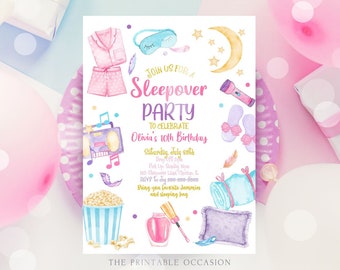 Editable Slumber Party Birthday Invitation Sleepover Birthday Invite Pink Girl Spa Tween Teen Digital Download Printable Template Corjl SO1