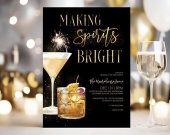 EDITABLE New Years Party Invitation Template Making Spirits Bright New Years Party Invitation Printable New Year Eve Invite Instant Download