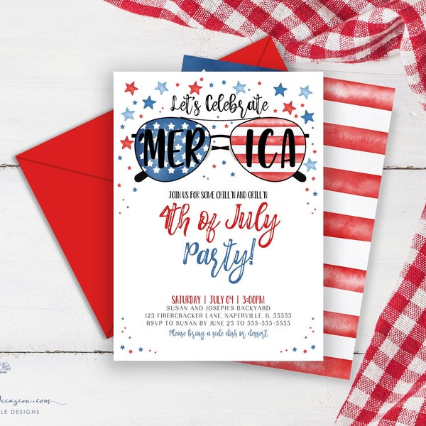 EDITABLE 4th of July Invitation Template Printable Fourth of July Celebration Invitation Backyard BBQ Fireworks, Neighborhood Block Party P1