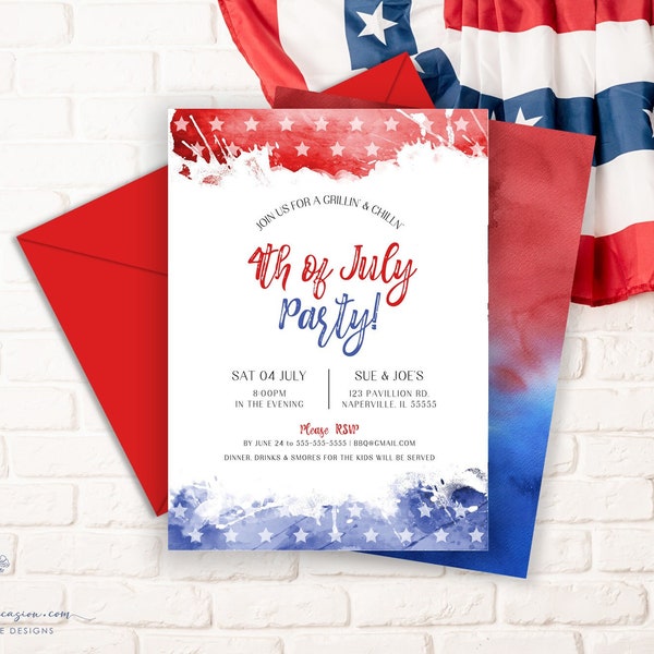 EDITABLE 4th of July Invitation Template Printable Fourth of July Celebration Invitation BBQ Fireworks Neighborhood Block Party P3 P1