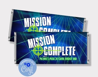 Laser Tag Chocolate Wrapper Template Party Favors Editable Party Decor Birthday Treat Label DIY Candy Thank You Printable Download LT1