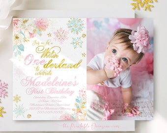 EDITABLE Girl's Winter ONEderland Invitations Pink Teal Gold Winter ONEderland Invitation Winter ONEderland Instant Download Corjl WL4