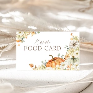 Editable Pumpkin Food Tent Thanksgiving Pumpkin Floral Food Card Template Thanksgiving Table Décor Printable Elegant Pumpkin Food Tent TG T9