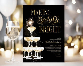 Editable New Years Eve Cocktail Party Invitation Template New Year’s Cocktail Party Invite New Year Invite Champaign Tower New Years Evite