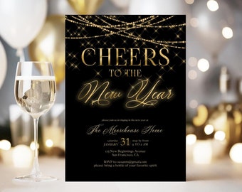 EDITABLE New Years Party Invitation, Cheers To The New Year, Printable 2023 New Years Eve Party Invitation Template Instant Download