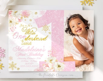 EDITABLE Winter ONEderland Invitation Pink Gold Winter ONEderland Invitation Floral Winter ONEderland Invitation Instant Download Corjl WL1