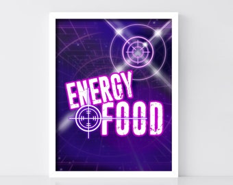 SALE Laser Tag Sign, Printable Purple Girls Laser Tag 'Energy Food' Birthday Party Sign, Glow Party, Gamer Party, Neon Party GLT