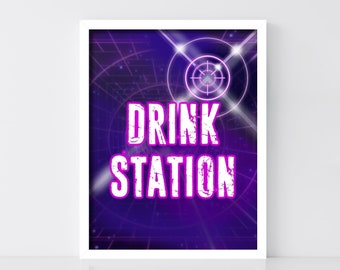 SALE Girl's Purple Laser Tag Table Sign, Printable Laser Tag 'Drink Station' Birthday Party Sign, Glow Party, Gamer Party, Neon Party GLT