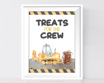 Construction Party Sign, Printable Construction Party Food Sign, Treats for the Crew Birthday Party Sign, Baby Shower Construction Sign C2