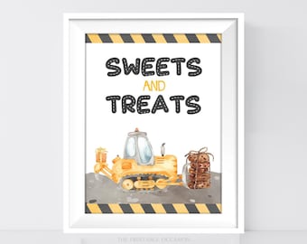 Construction Party Sign, Printable Construction Party Food Sign, Sweets and Treats Birthday Party Sign, Baby Shower Construction Sign C2