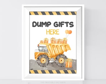 Construction Party Sign, Printable Construction Party Gifts Sign, Dump Gifts Here Birthday Party Sign Baby Shower Construction Gifts Sign C2