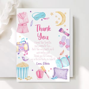 Editable Slumber Party Thank You Card Sleepover Thank You Card Pink Girl Spa Tween Teen Digital Download Printable Template Corjl SO1
