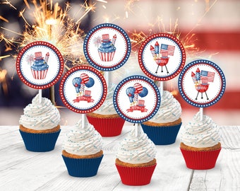 Printable 4th Of July Cupcake Toppers, Fourth of July Party Cupcake Toppers Instant Download 4th of July Birthday 4th of July Baby Shower P1