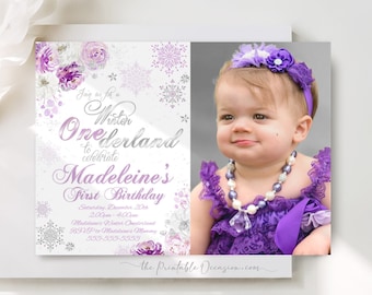 WINTER ONEderland Invitation Purple & Silver Winter ONEderland Invitation Floral Winter ONEderland Party Instant Download Editable Corjl WL7