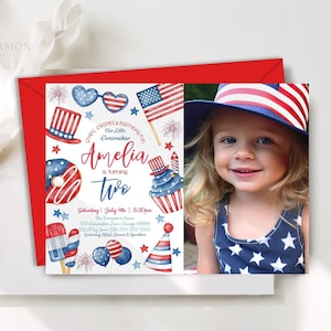 EDITABLE 4th of July Birthday Photo Invitation Template Fourth of July 4th Birthday Invitation Invites 4th Of July Patriotic Birthday P2 P1