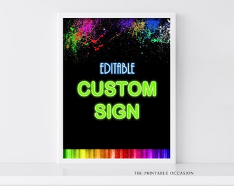 EDITABLE Glow Birthday Party Custom Sign, Printable Glow Party Sign, Neon Glow Sign Template, Neon Glow Party Sign Glow In The Dark GL4