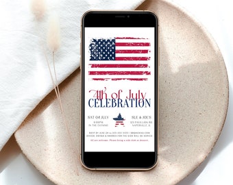 EDITABLE 4th of July Invitation Evite Template, Printable Fourth of July Digital Invitation, American Flag Invitation Distressed Flag P1