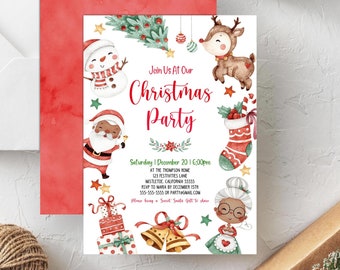 Christmas Party Invitation Template Kids Christmas Party Invitation Brown Skin Santa Clause Holiday Party Invitation Christmas Corjl CB