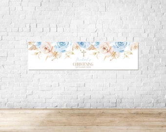 Blue Baptismal Dedication Banner Backdrop Template, Boho Baptism Banner, Printable Baptism Banner Sign, Boy's Boho Backdrop Sign PGB2