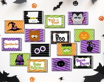 INSTANT DOWNLOAD Halloween Candy Bar Wrappers, Mini Candy Bar Wrappers, Printable, Digital