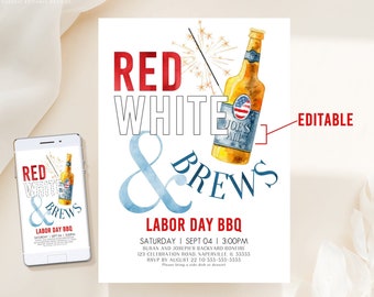 EDITABLE Labor Day Party Invitation Template Red White and Booze Labor Day Backyard BBQ Invitation Printable Labor Day BBQ Invitation L3