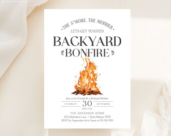 Let's Get Toasted, Digital Bonfire Invitation Template, Editable Backyard Bonfire & Cocktails Invite, Printable S'mores Party Invitation