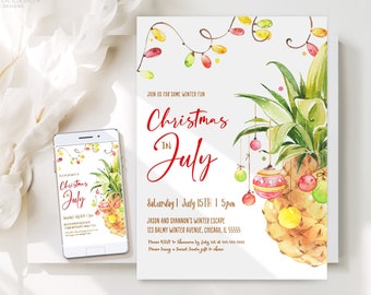 Christmas In July Party Invitation Template Editable Pineapple Holiday Invitation Tropical Pineapple Christmas Invite Instant Download TC1