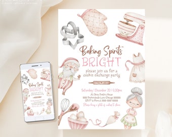 Baking Spirits Bright Invitation, Editable Cookie Decorating Party Invite Cookie Decorating Party Invitation Christmas Party Template CW GN1