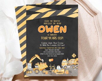 Editable Construction Invitation, Construction Birthday Invitations, Dump Truck Party Invite, Printable template Digital Instant download C2