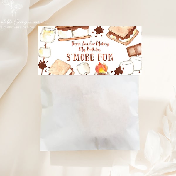 EDITABLE Smores Bag Toppers Template Smores Treat Bag Topper Smores Favor Bag Toppers Printable Smores Birthday Baby Shower Bag Toppers SM3