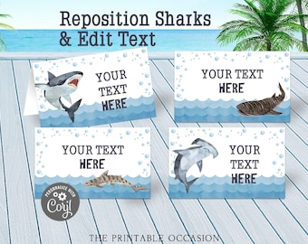 EDITABLE Sharks Food Tent Template Shark Jawsome Time Sharks Place Cards, Under The Sea Printable Food Tents Pool Party Instant Download SHK