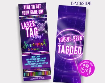 EDITABLE Girl's Laser Tag Invitation Admissions Ticket Laser Tag Invitations Glow Party Invitations Instant Download Printable Laser Tag GLT
