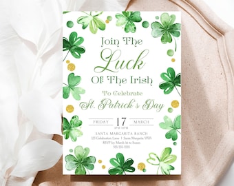 St. Patrick's Day Party Invitation Template, Editable St. Patrick's Day Adult Party Shamrock Invitation, Printable St. Patty's Day Party ST1