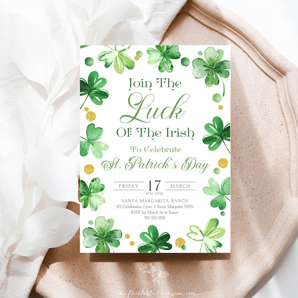 St. Patrick's Day Party Invitation Template, Editable St. Patrick's Day Adult Party Shamrock Invitation, Printable St. Patty's Day Party ST1