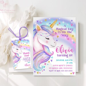 Unicorn Birthday Invitation Rainbow Unicorn Party Gold Glitter Pink Girl Magical Day Invites Digital Editable Printable Download UN1 image 2