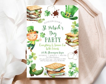 St Patrick's Day Smores Party Invitation Template, Editable Smores St Paddys Day Invitation, Printable St Patrick's Day Invitation SP3