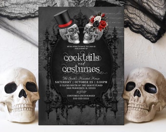 Editable Halloween Party Invitation Vintage Gothic Frame Halloween Party Spooktacular Gothic Skull Adult Halloween Party Instant Download H6
