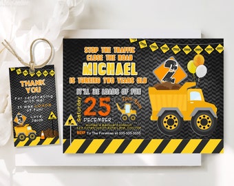 Editable Construction Invitation, Construction Birthday Invitations, Dump Truck Party Invite, Printable template Digital Instant download C1