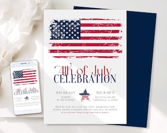 EDITABLE 4th of July Invitation Evite Template, Printable Fourth of July Digital Invitation, American Flag Invitation Distressed Flag P1