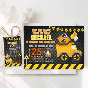 Editable Construction Invitation, Construction Birthday Invitations, Dump Truck Party Invite, Printable template Digital Instant download C1 image 1