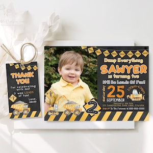 Editable Construction Photo Invitation, Construction Birthday Invitations, Dump Truck Party Invite, Printable template Digital download C2