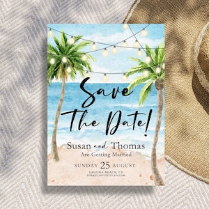 Tropical Save the Date Template, Beach Wedding Save the Date Beach Template Tropical Beach Save the Date Ocean Digital Download Editable BE1