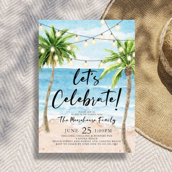 Beach Party Invitation Template Lets Celebrate Beach Invite Printable Birthday Anniversary Beach Invitation Summer Beach Party Invitatio BE1