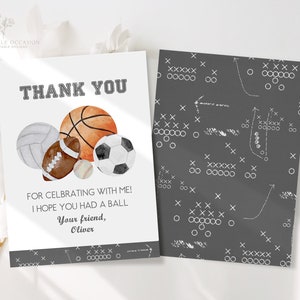 All Sports Thank You Card Template Editable All Sports Thank You Card Printable Sports Thank You Birthday Thank You Card Baby Shower AS1